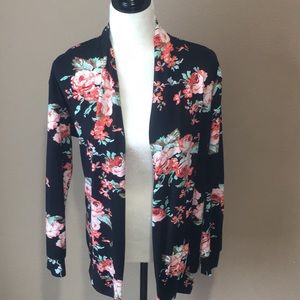 Black floral open cardigan